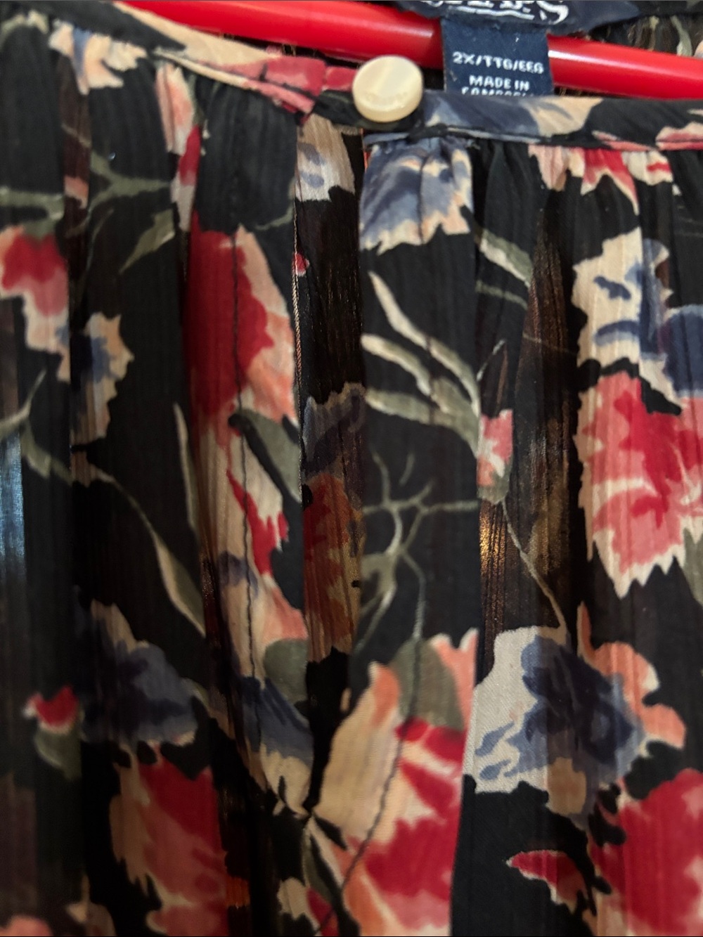 Chaps Black Floral Blouse with Pink & Blue Blooms - Picture 4 of 4